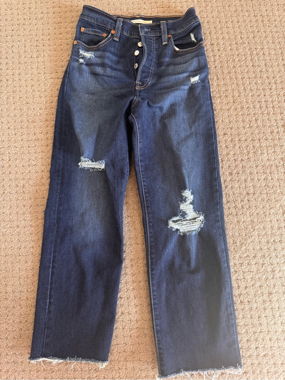 Levi's Dark Blue Distressed Cropped Jeans